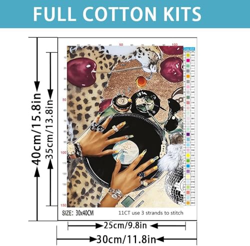 Image of Leopard Print Stamped Cross Stitch Kits for Adults - Embroidery Kits for Beginners Adults,11 CT Patterns Dimensions Counted Cross Stitch Kits for Adults Arts Craft 12x16 inch