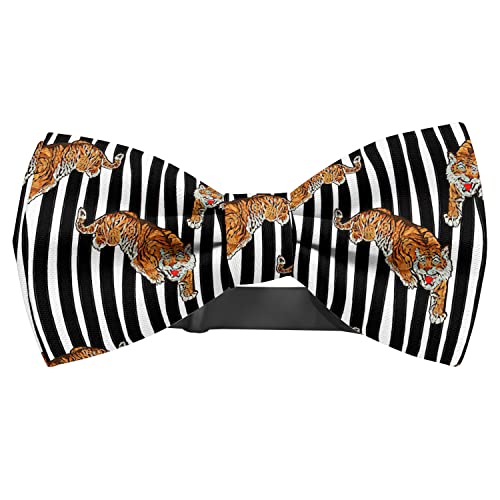 Adjustable Pre-tied bow tie for toddler Boys (Tiger Embroidery Design Modern Pattern) Elegant Cute Bowties for Dogs Cats Pets