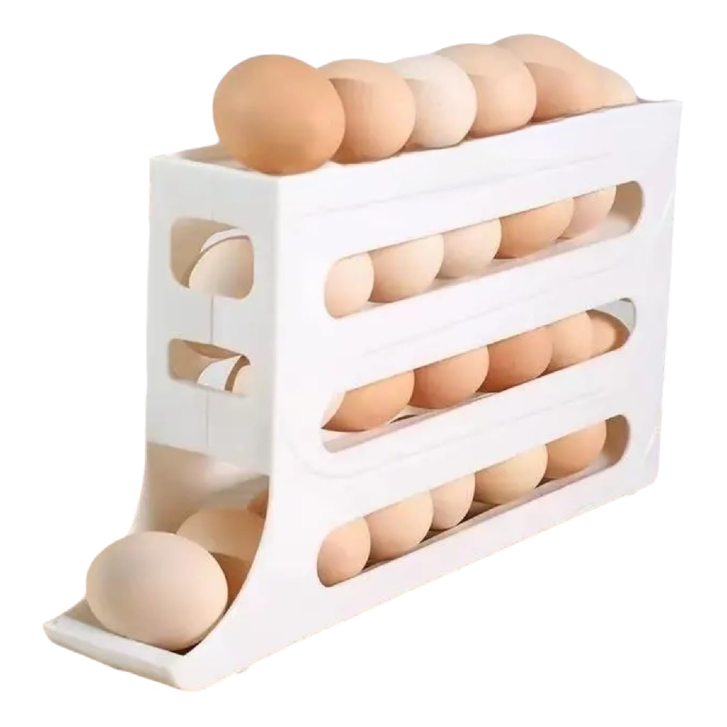 Fydtop White Egg Holder Storage, Automatic Rolling Egg Dispenser For Refrigerator, Countertop, Kitchen - Space-Saving Roller/Storage/Organizer/Container/Tray For Fridge -Store About 30 Eggs (White)