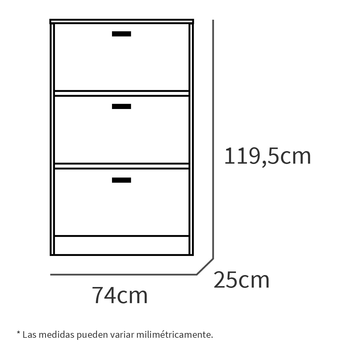 Muebles Pitarch | Scarpiera Ingresso Mobile ausiliario stretto 3 porte per ingresso Bianco e Rovere Cambrian, 18 paia di scarpe, 82x74x25cm, Collezione Tibet