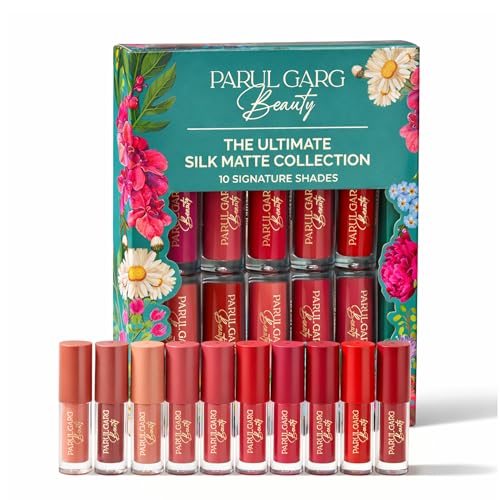 Image of Parul Garg Beauty Ultimate 10-in-1 Mini Silk Matte Liquid Lipstick Set for Indian Skin Tone | Long-Lasting, Transfer-Proof | Perfect for Gifting & Special Occasions | Pack of 10, Multicolor