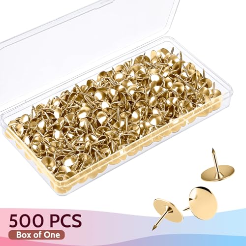 500 Stück Goldene Reißzwecken Edelstahl Rostfrei, Reißnägel Gold Reißnägel Rostfrei Metall, Heftzwecken Edelstahls, Rostfreie Reißzwecken Metall, Reißnägels Großer Kopf Outdoor Flach