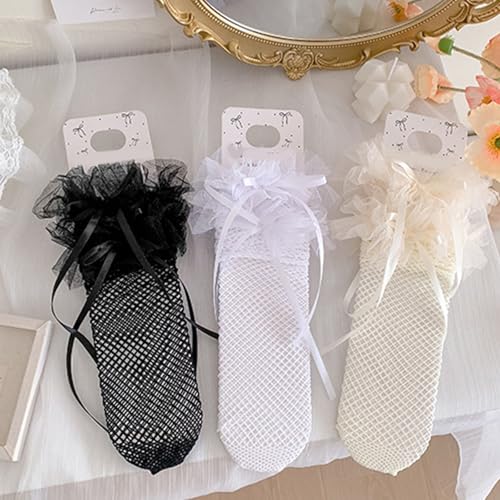 Sweet Ruffle Knee Length Socks Children's Lace Stockings with Bowknot Trim for Girls Parties and Everyday Wear4