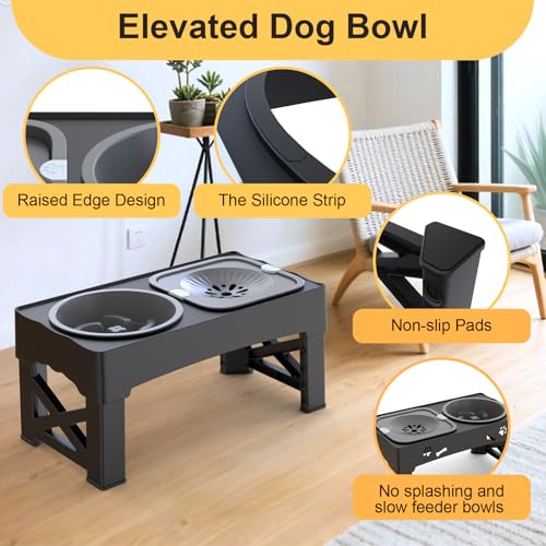 Raised Dog Bowls,5 Height Adjustable Elevated Dog Bowl Stand (8.2cm/22cm/25cm/28cm/31cm) for Small Medium Large Dogs,Tool-Free Raised Dog Feeder with Slow Feeder & No Spill Water Bowl - Image 6