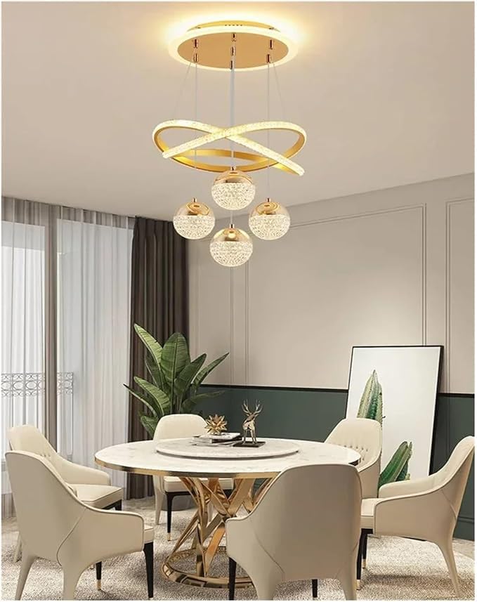 Image of Golden 5 Light with Remote Curvy LED Pendant Chandelier Light Pendants Ceiling Lamp (Gold)