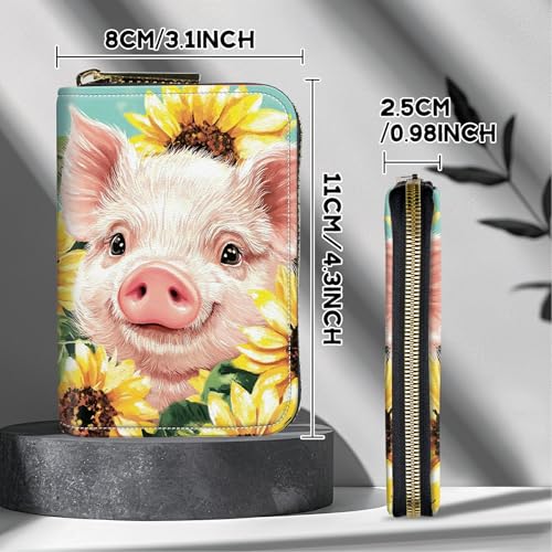 Image of Cute Credit Card Holder with Zipper, Pig Sunflowers RFID-Blocking Card Case Small Wallet for Women Men, Multi-slot Card Organizer Case Travel Accordion Wallet