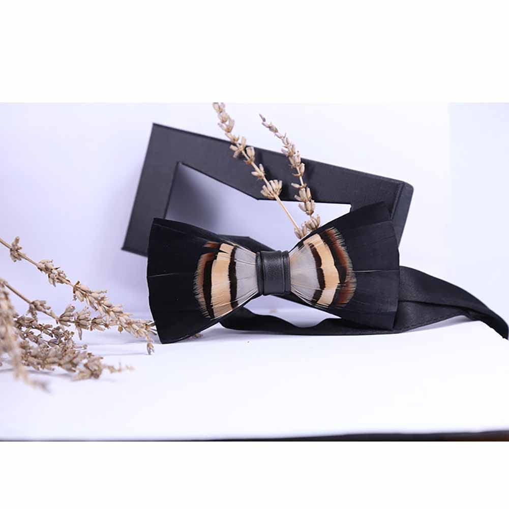 Sadiyamo Feather Bow Tie Feather Necktie Peacock Pre-tied Bow Tie and Brooch Sets with Product Box