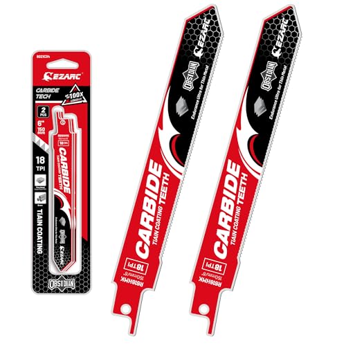 Image of EZARC Obsidian Carbide Reciprocating Saw Blade (Pro) 18TPI Endurance Ultra for Thin Metal, Cast Iron, Alloy Steel 6-Inch, 2-Pack
