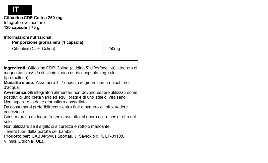 Citicolin CDP Cholin 120 Kapseln - Für Gedächtnis, Konzentration und Kognitive Funktion | Gluten, Allergen Frei | Hergestellt in ISO-Zertifizierten Betrieben | Nootrovita