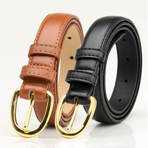 Women Skinny PU Leather Belt Ladies Thin Leather Plus Size Waist Belt for Jeans Dress with Gold Buckle3
