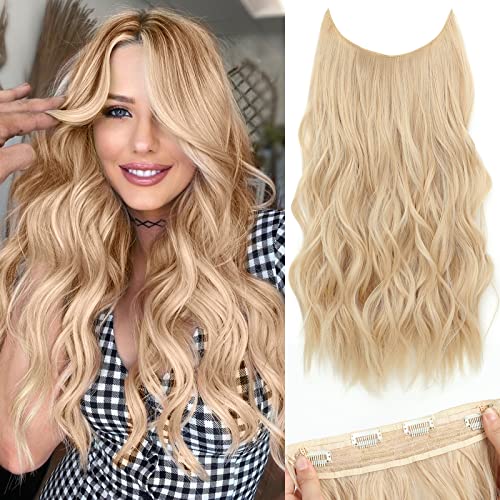 Einaey Invisible Wire Hair Extensions With 4 Secure Clips In Extensions, 20 Inch Light Blonde Hair Extensions With 2 Ways Adjustable Headband Size For Women Daily Party Use (20 Inch, Light Blonde) #TOP10