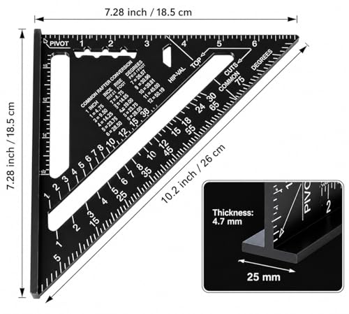 Image of KAITO 12-Inch Rafter Square Aluminum Alloy Triangle Ruler | Carpenter Measuring Layout Tool | Heavy-Duty Protractor Angle Measuring Scale | for Woodworking, Roofing, Framing & Carpentry