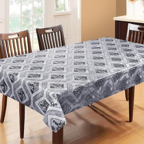 Image of Dakshya Industries PVC Waterproof Withoutlace Dining Table Cover (Size - 54X78 Inch) Rectangle 6 Seater Heat Rasistant, Silver