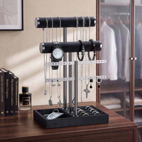 Image of Jewelry Organizer Stand for Necklaces, Bracelets, Earrings, Rings, PB | 3 Tier Velvet Bracelet Holder Display | Jewelry Organizers and Storage | Jewelry Tree | Jewelry Towers