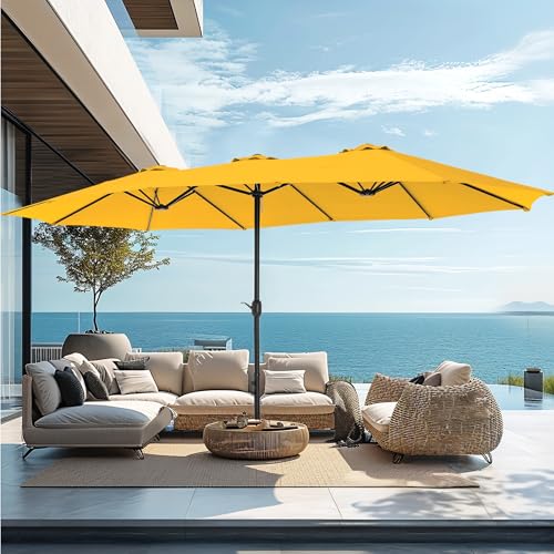 Image of PHI VILLA 15ft Large Outdoor Patio Umbrella with Base Included, Yellow