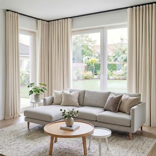 Image of hoeflife Room Divider Curtains Blackout Floor to Ceiling Curtain with Hook Wall Mount Sliding Door Curtains Ceiling Mount Extra Wide Curtain Wall Divider for Room Separation (Beige, W150 x H120 Inch)