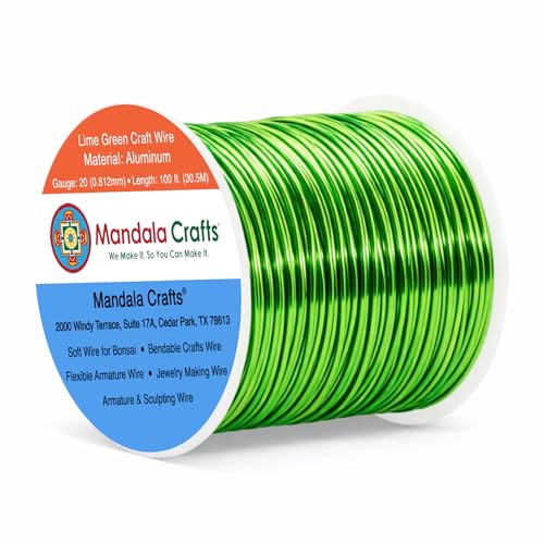 Image of Mandala Crafts 20 Gauge Lime Green Anodized Aluminum Craft Wire, 100 FT | Colored, Flexible, Bendable, for Bonsai, Armature, Sculpting, Wire Wrapping, Jewelry Making, Weather & Tarnish Resistant