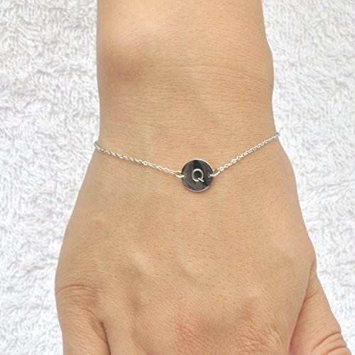 Image of HUAN XUN Stainless Steel Engraved Initial Bracelet Adjustable, 7.87 inch