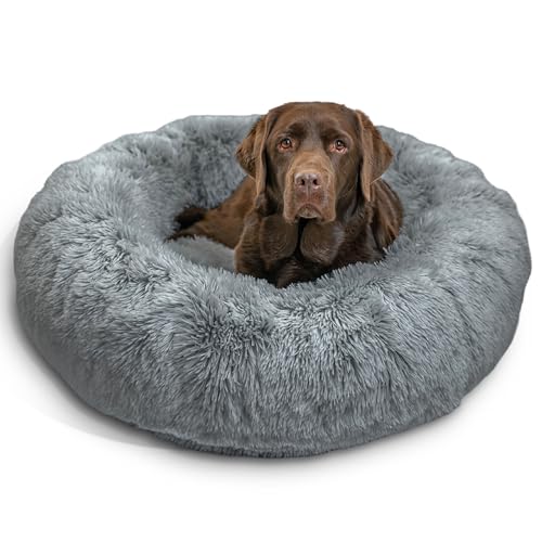 Image of Best Friends by Sheri The Original Calming Donut Dog Bed for Large Dogs up to 100 lbs, Shag Faux Fur, Gray, Large, 36 inch x 36 inch