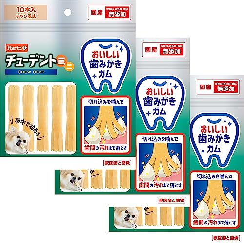 チューデントミニ 犬用おやつ おいしい歯磨きガム チキン風味 10本入 ×3袋 | ハーツ(Hartz) | デンタルケア | 歯みがき | 長持ち | 硬い | 国産・無添加