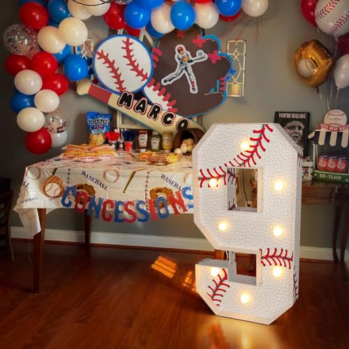 Image of Imprsv Baseball Birthday Decorations, 3ft Marquee Numbers 9 Party Decor