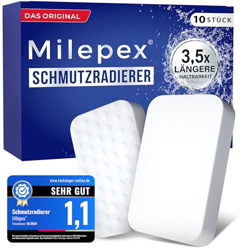 Milepex® Schmutzradierer [10x] – Premium Schwamm für Wand, Boden, Sneaker & Auto | Zauberschwamm & Magic Eraser für Haushalt, Bad & Küche | Extra stark & langlebig | Nur mit Wasser