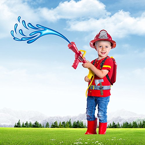 Prextex Fireman Backpack Water Guns For Kids W/Fire Hat | Water Toys Big Water Gun | Super Fast Squirt Water Blaster| All Ages Kids & Adults | Play Range Water Gun For Pool Party Favors #TOP2