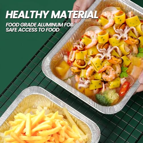 Image of YLT WAX 9x13 Disposable Aluminum Foil Pans with Clear Lids (10 Pack), Durable Half Size Deep Extra Heavy Duty Food Containers for Baking, Cooking, Roasting, Heating or Steam Table