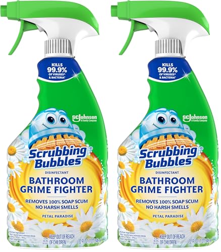 Image of Scrubbing Bubbles Bathroom and Shower Cleaner Disinfectant Spray, Foaming Action Bathroom Grime Fighter, Petal Paradise Scent, 32oz (Pack of 2)