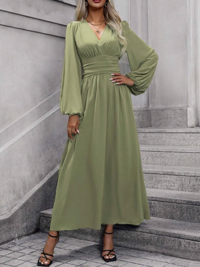 Women's Cocktail Holiday Spring Wedding Guest Dresses Deep V Neck Long Sleeve Split Polyester Caramel Formal Casual - Image 4