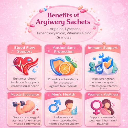Image of Argiwerg L-Arginine, Lycopene, Proanthocyanidin, Vitamins & Zinc Granules Sachets | Nutritional Supplement for Energy, Stamina & Wellness Support | Orange Flavour | 20 Sachets