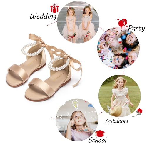 Image of PHIRAMIN Toddler Girl Sandals - Flower Girl Dress Shoes Open Toe Little Kid Wedding Party