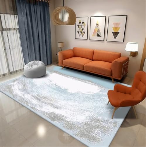 Le tapis du salon bleu design minimaliste abstrait lavable