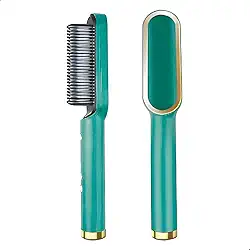 Genérico Escova Alisadora Secadora 3 em 1 Seca Alisa Modela Temperatura Ajustável Tecnologia Iônica Cerâmica PTC Verde