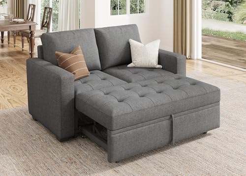 Image of HONBAY Modular Sleeper Sofa with Pull Out Bed Sleeper Loveseat Convertible Sectional Couches for Living Room,Mid Grey
