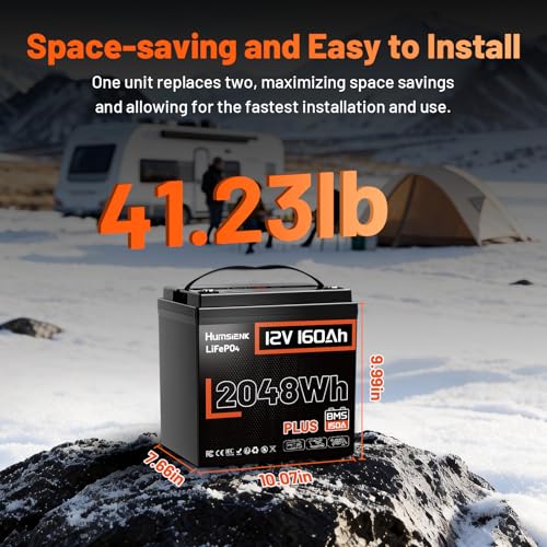 Image of HumsiENK 2Pack 12V 160Ah Plus Lithium LiFePO4 Battery, 2048Wh Energy Trolling Motors Battery, 150A BMS with Low-Temp Protection, 15000+ Deep Cycles, 10 Years Lifespan for RVs, Marine, Off-Grid, Boat
