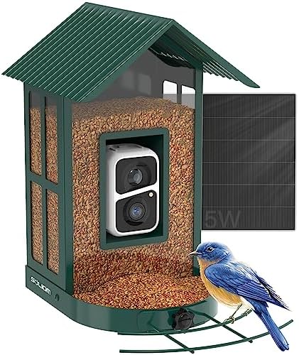 Smart Bird Feeders with Camera: Are These Game-Changers Worth It? 8 Soliom- Bird Feeder with Camera, 5W Solar Powered, AI Identify Species, Smart Wild Bird Watching, 2K Live View, Instant Arrival Alerts,Large 2.7L Seed Capacity, Metal Squirrel Chew-Proof - BF08 Green