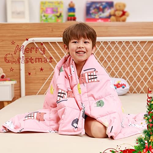 Sivio Kids Weighted Blanket, 3.2 kg, 105x150 cm, 100% Natural Cotton Heavy Blanket for Kids and Teens, Safe Glass Beads, Pink Cat
