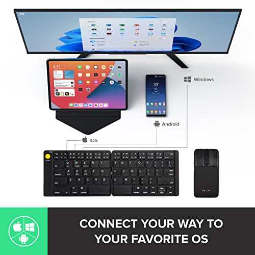 Delux Wireless Keyboard Mouse Combo With Protective Case, Foldable Bluetooth Keyboard, 2-In-1 Sliding Mouse With Remote Clicker And Laser Pointer #TOP2