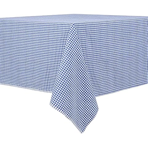 DESTALYA Checkered Tablecloth Picnic Blanket, 100% Cotton Gingham Buffalo Check Plaid Rustic Style Linen Table Cover for Kitchen (Blue 162 x168 cm) Cover