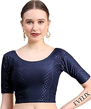 EVELIX Readymade Blouse Stylish Design Blouses for Women Stretchable Saree, Choli and Lehenga Cotton Stretch Sizes Round Scoop Neck Half Sleeve Blouse