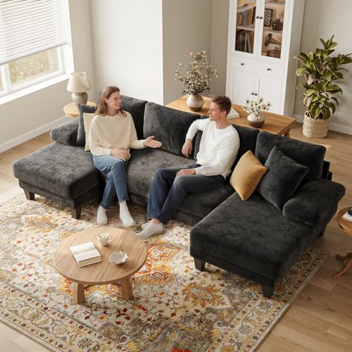 Image of Txtin's Sleeper Sofa with Pull Out Couch Bed | 112 Inch Couches for Living Room | U-Shaped Convertible Sofa Bed | Chenille Black