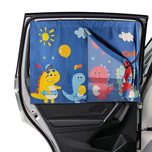 DIZA100 Persianas de ventana de coche para bebé, cortina magnética de doble capa con bonitos patrones, 1 paquete de parasol para coche para bebés y niños, mascotas bloquea los rayos UV (dinosaurios) Cover