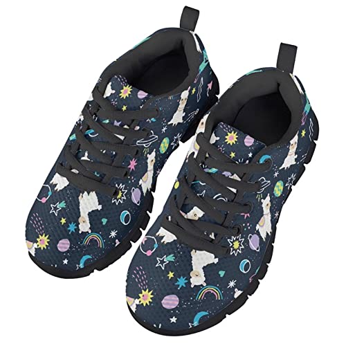 HUIACONG Girls Outdoor Sport Sneakers Alpaca Colorful Space Planet Boys Running Shoes Size 4 Little Kid Mesh Breathable Casual Trainers Children Lace-up Lightweight Comfor Athletic Footwear3