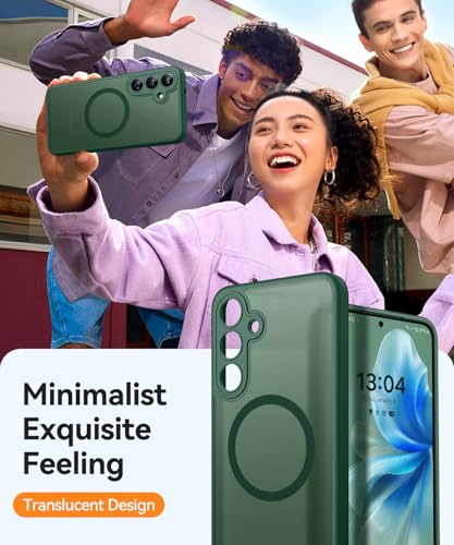 Image of CANSHN Designed for Samsung Galaxy S24 Plus Case [Full Camera Protection] [Compatible with MagSafe] Translucent Matte Shockproof Protective Phone Cover 6.7 Inch - Deep Green