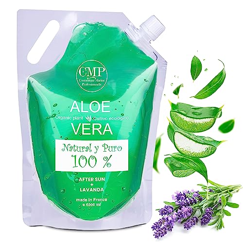 Aloe Vera Puro Gel Bálsamo Reparador con Lavanda 100% Puro y Natural Refrescante Hidratante Calmante Facial y Corporal Después del Sol After Sun Aloe Vera Depilacion 5000 ml