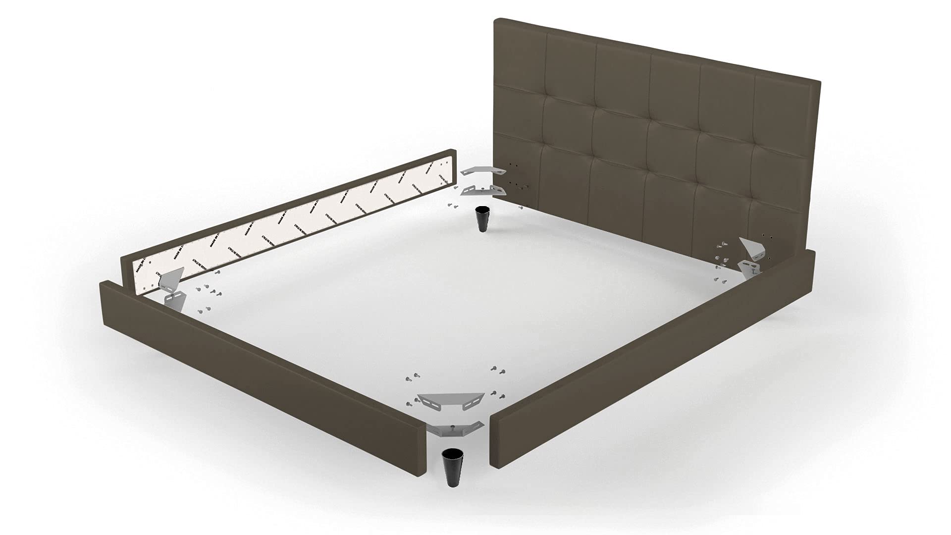 BiBi Relax Letto Matrimoniale Imbottito in Ecopelle | Testiera Imbottita, Telaio Ideale per Tutti i materassi 160 x 190 cm: Memory Foam, Poliuretano, Lattice o a Molle. 100% Made in Italy