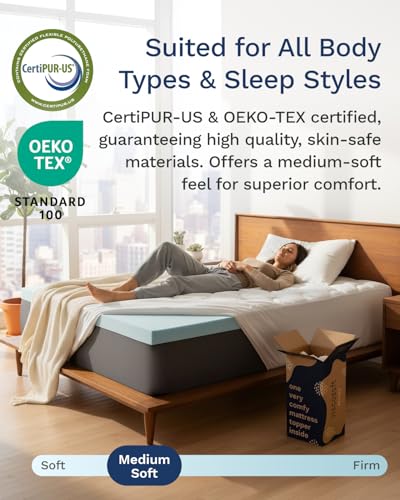 Image of ViscoSoft 2-Inch Memory Foam Mattress Topper Cal King - Reflex Cooling Gel Pad with Removable Washable Cover - CertiPUR-US & Oeko-TEX Certified