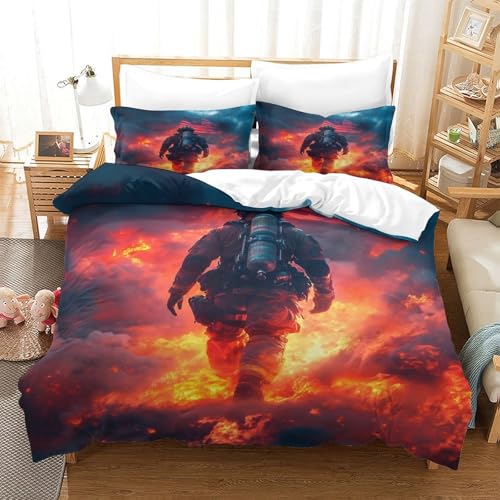 Linge de lit pompier 3D 140x200 microfibre avec taie d'oreiller - 3