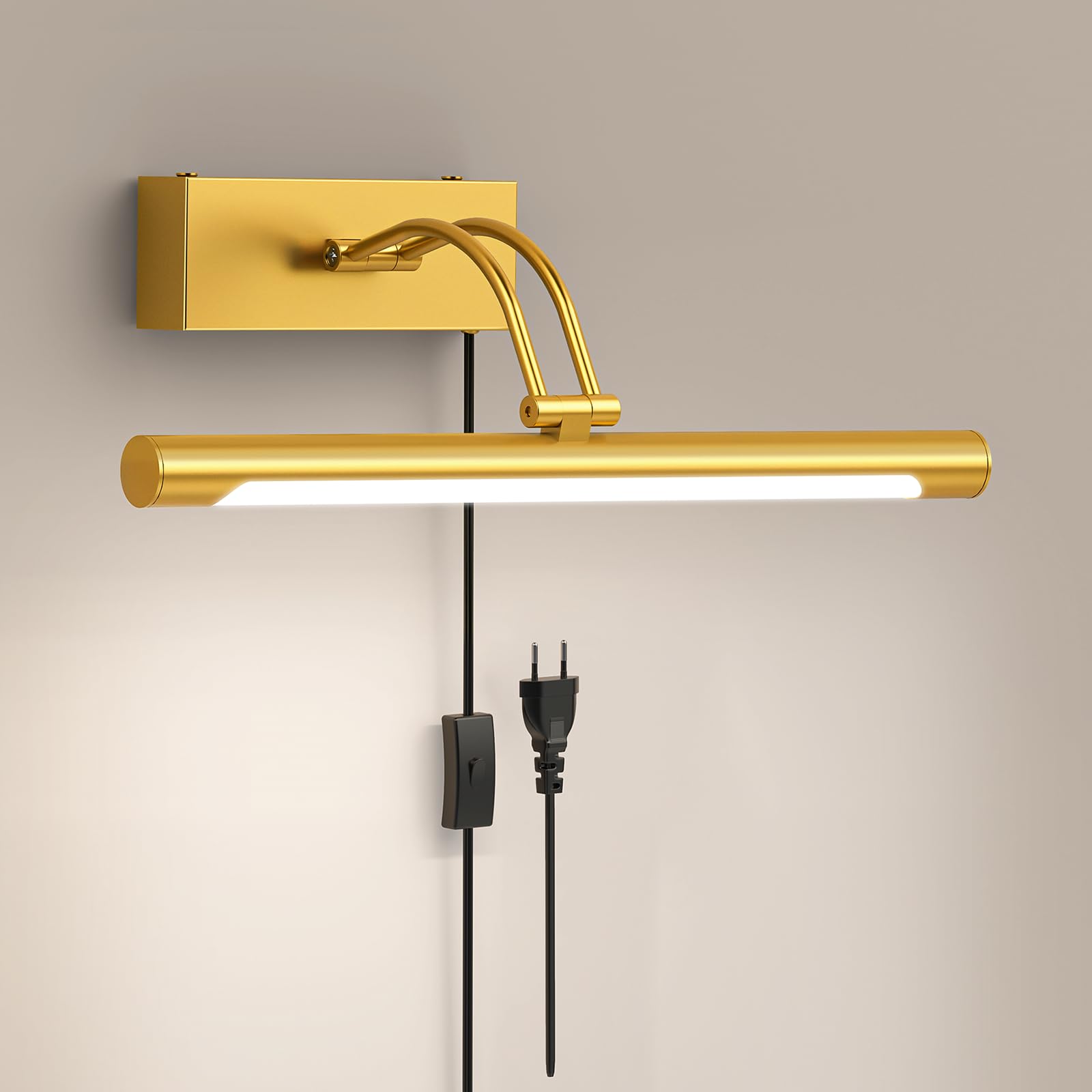 LABOREDUCER Cable para lámpara de fotos con enchufe, 4000 K LED, iluminación de imagen, 36 cm, iluminación para marcos de fotos, dardos, spiege (dorado dorado)